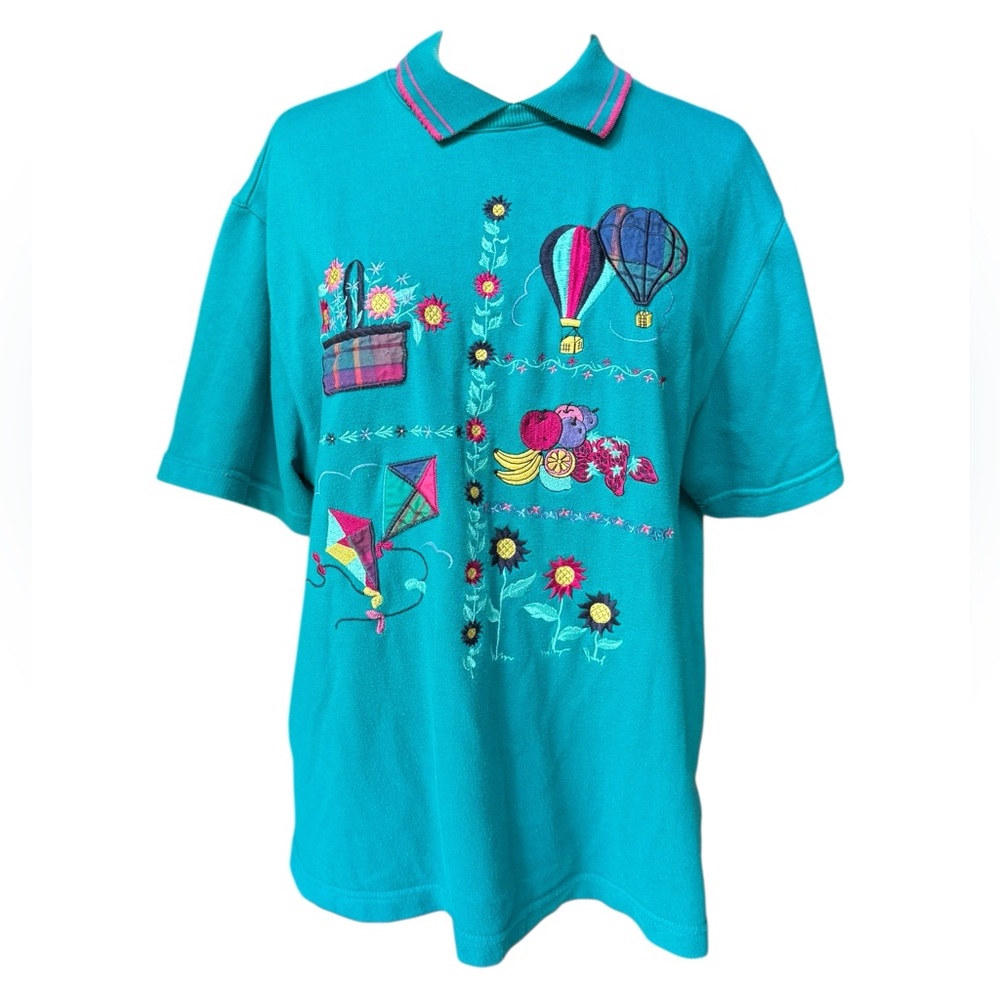 1990s Alfred Dunner Oversized Grannycore Embroidered Top